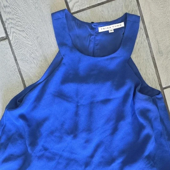 Trina Turk Royal‎ Blue Sleeveless Mock Neck Wide Leg Jumpsuit Size 6